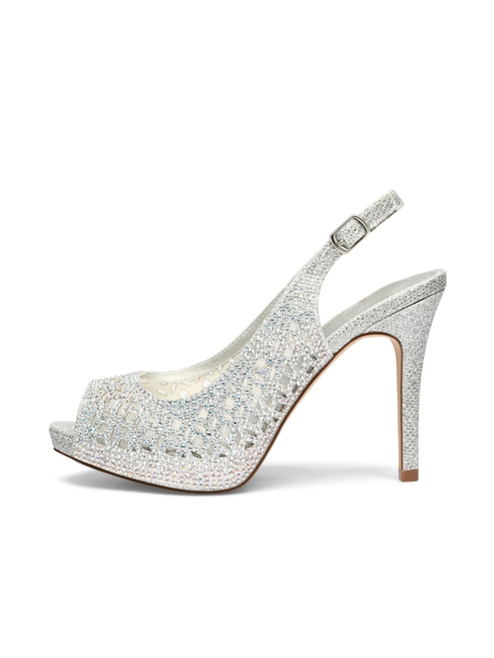 Dream Pairs Ivory Iridescent Crystal Embellished Peep-Toe Slingback Heels 5" 11